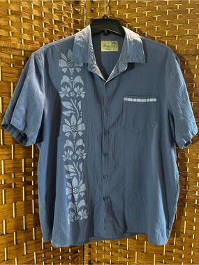 Royaira Hawaiian Men’s XL Blue Floral Panel Camp Shirt Aloha Vacation Button Up